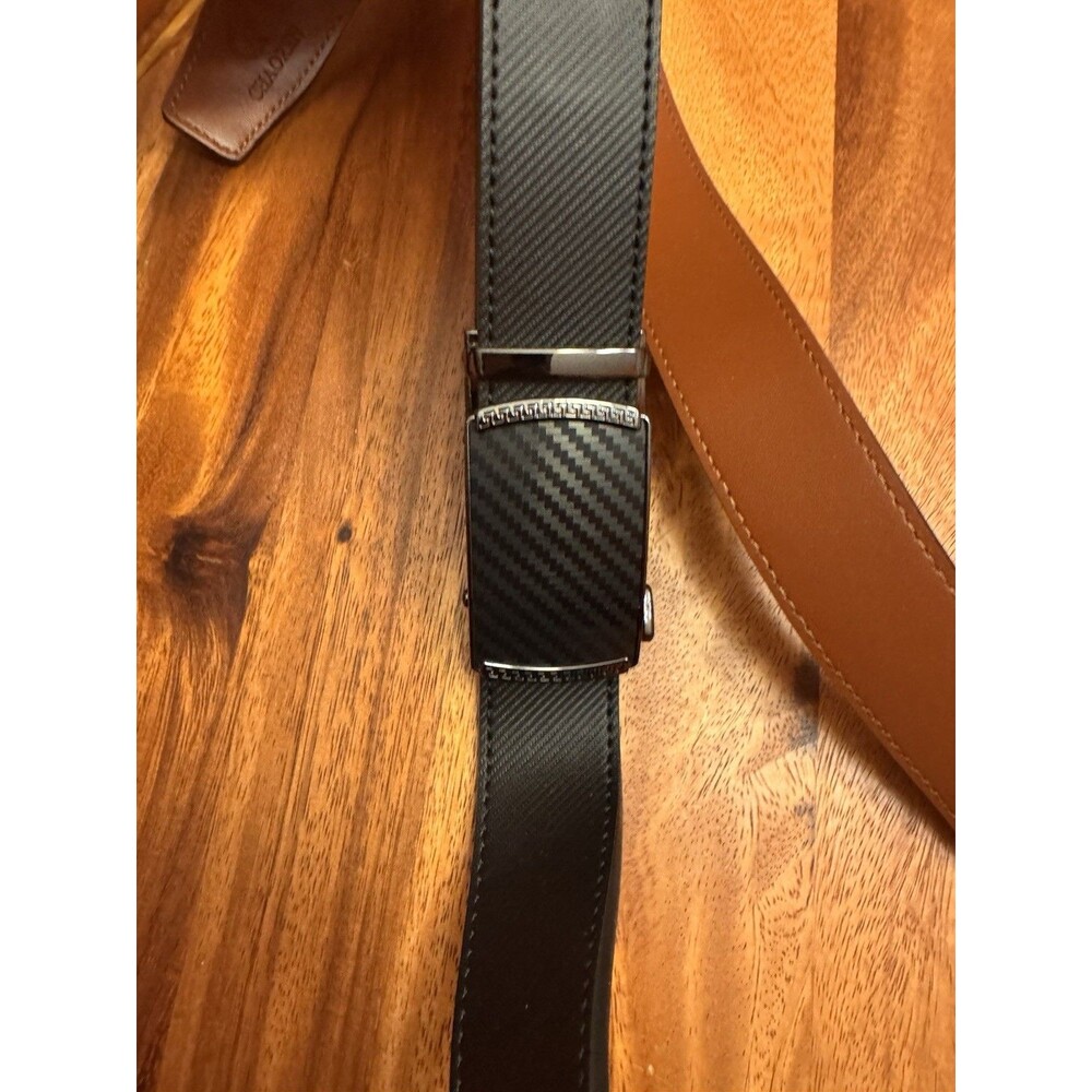 Chaoren Black Leather Belt Sz 36-44 Automatic Ratchet Click Adjustable Black